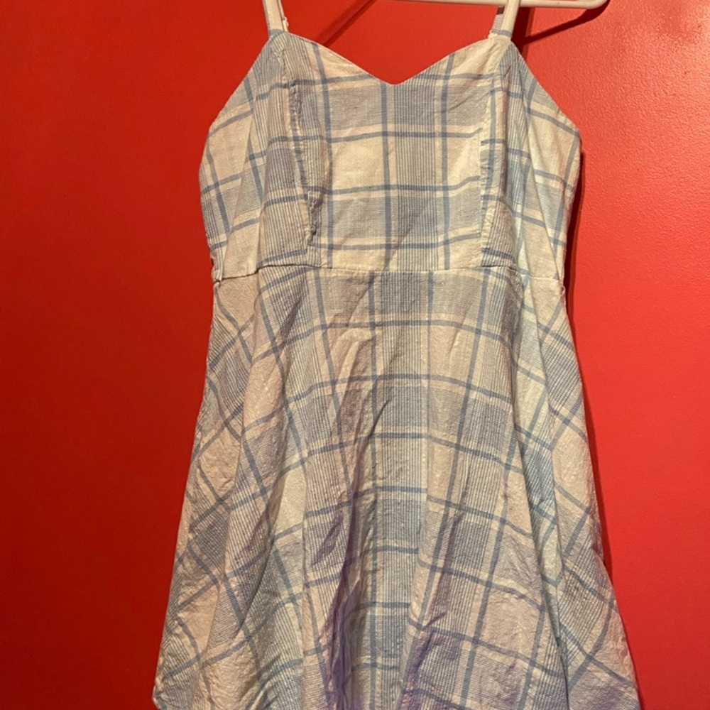 blue and white plaid dress